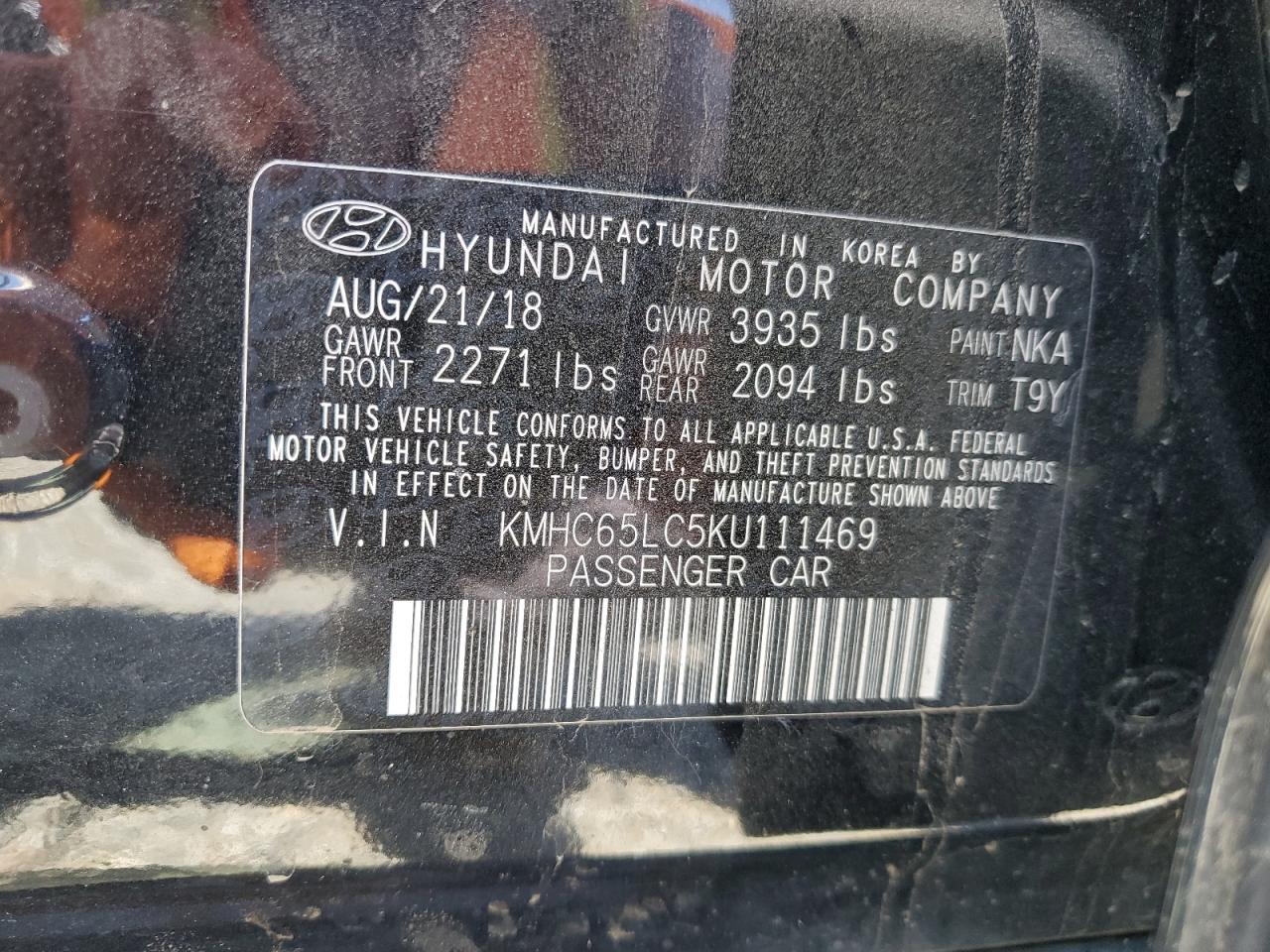 2019 Hyundai Ioniq Blue VIN: KMHC65LC5KU111469 Lot: 70781365