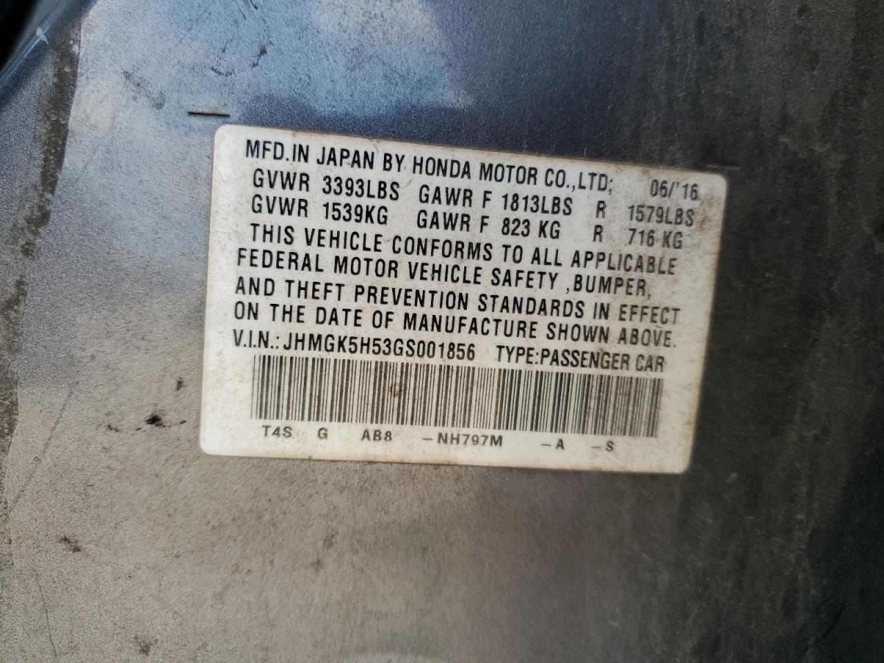 2016 Honda Fit Lx VIN: JHMGK5H53GS001856 Lot: 70501235