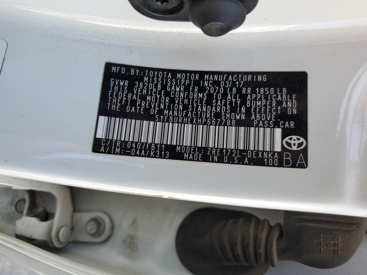 2017 Toyota Corolla L VIN: 5YFBURHEXHP667788 Lot: 68950865