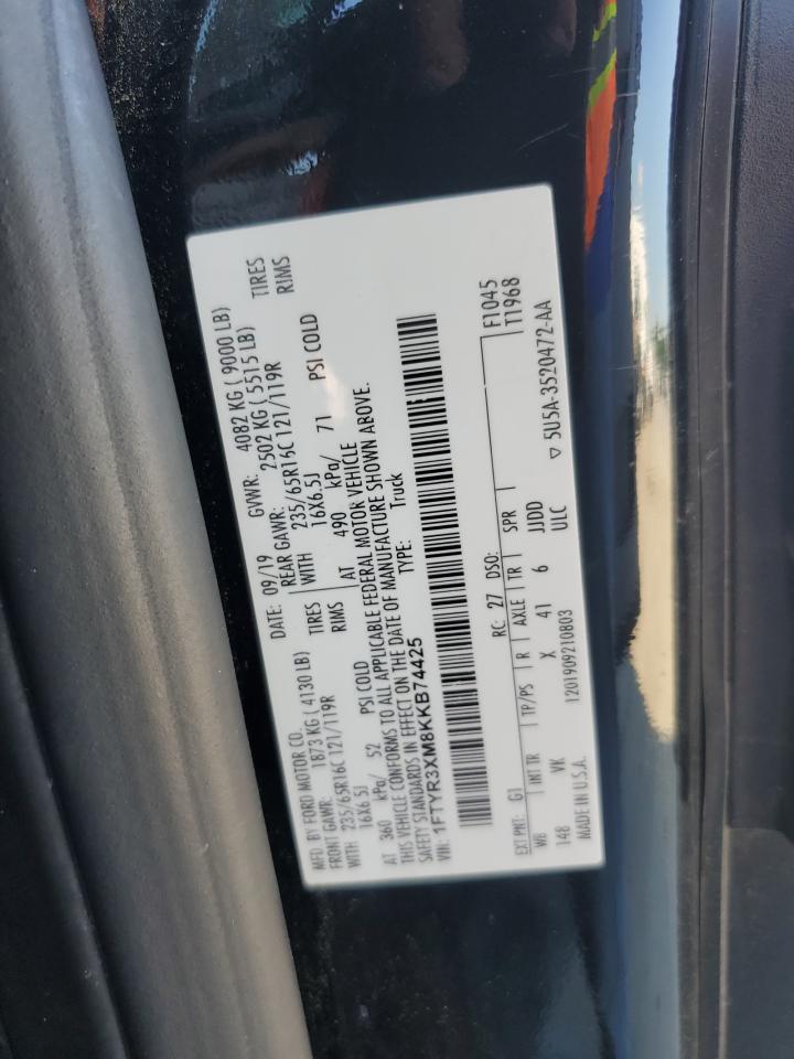 2019 Ford Transit T-250 VIN: 1FTYR3XM8KKB74425 Lot: 70931525