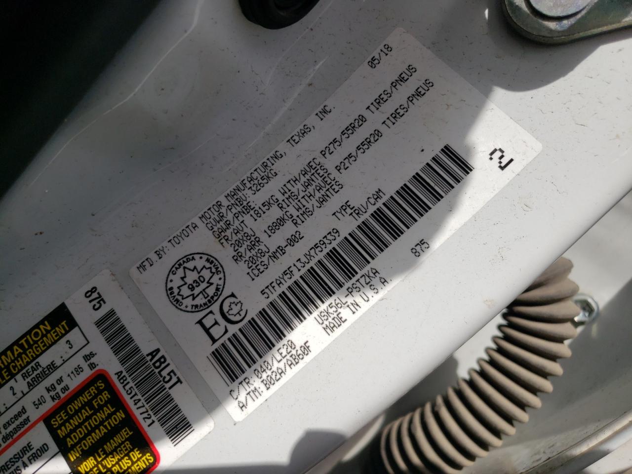 2018 Toyota Tundra Crewmax 1794 VIN: 5TFAY5F13JX759339 Lot: 68484445