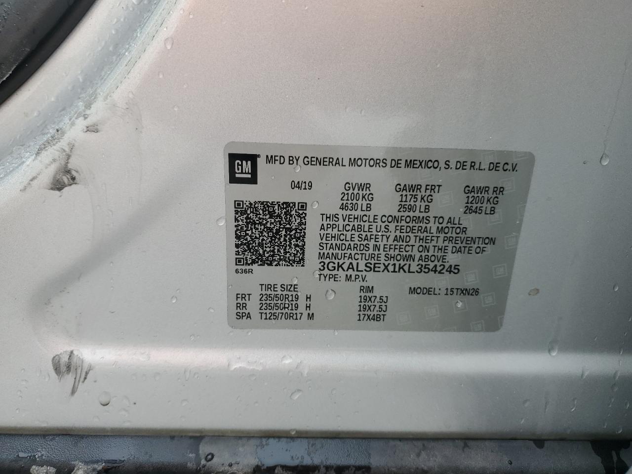 2019 GMC Terrain Denali VIN: 3GKALSEX1KL354245 Lot: 71702895