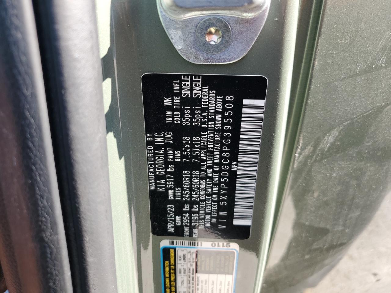 2023 Kia Telluride Sx VIN: 5XYP5DGC8PG395508 Lot: 69284735