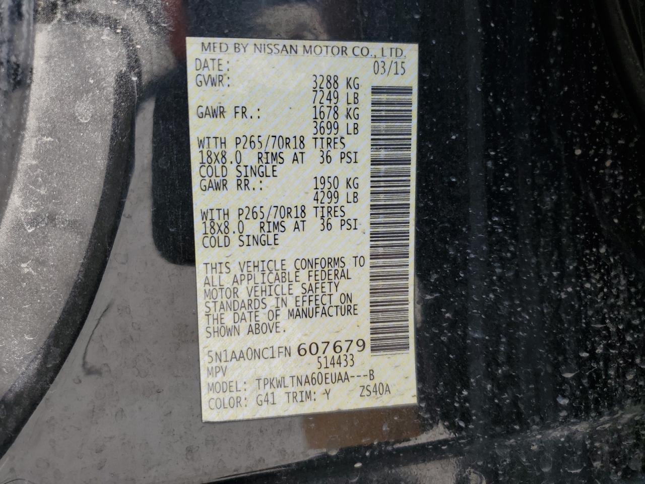 2015 Nissan Armada Sv VIN: 5N1AA0NC1FN607679 Lot: 68476685