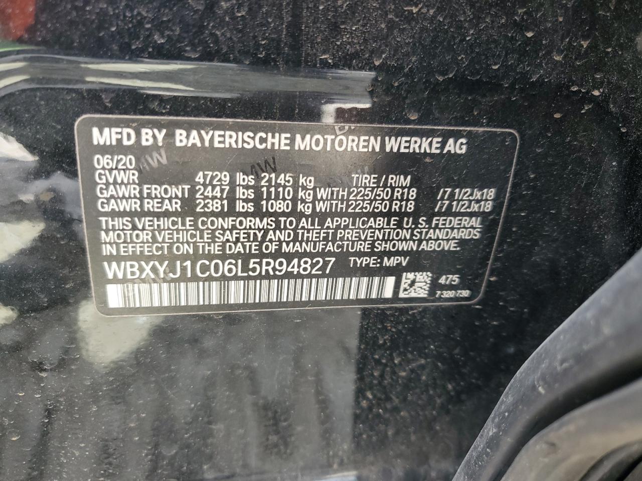 2020 BMW X2 xDrive28I VIN: WBXYJ1C06L5R94827 Lot: 70287415