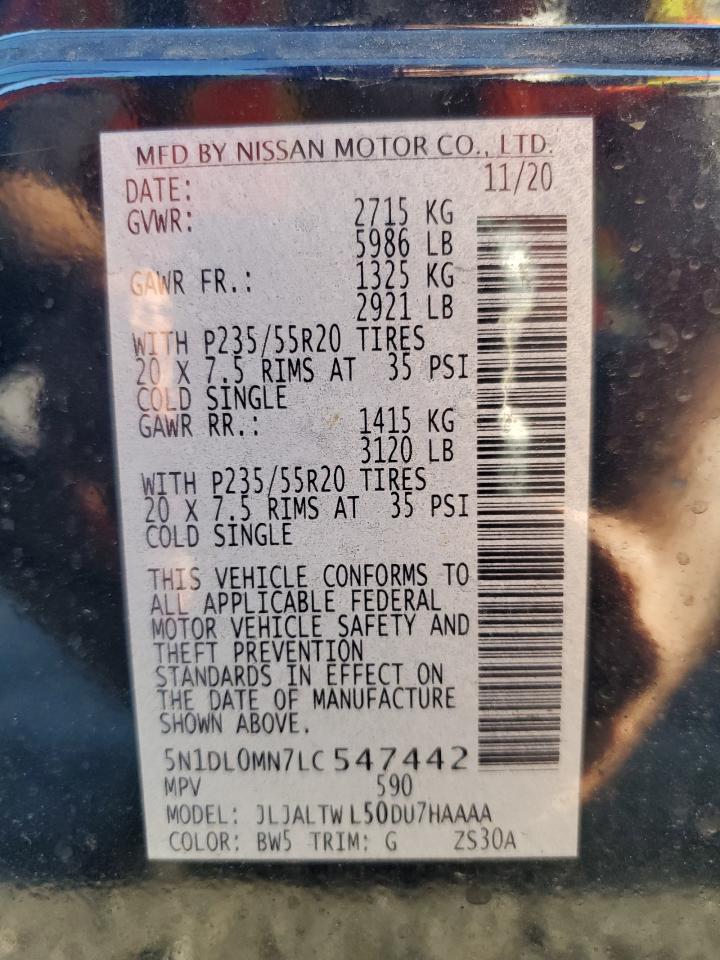 2020 Infiniti Qx60 Luxe VIN: 5N1DL0MN7LC547442 Lot: 69546475