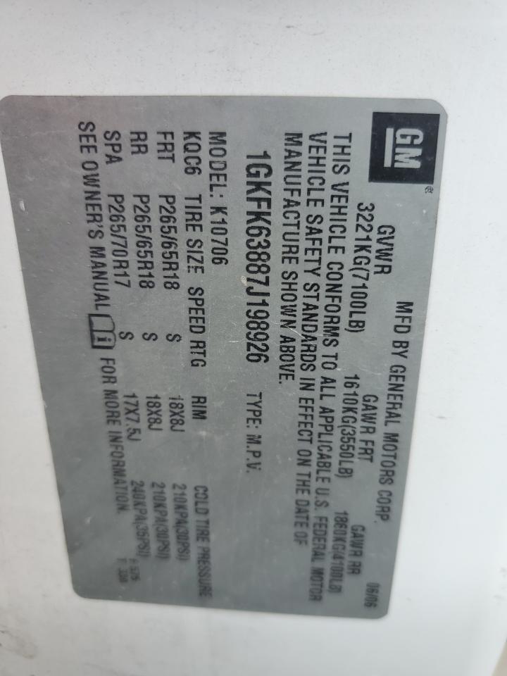 2007 GMC Yukon Denali VIN: 1GKFK63887J198926 Lot: 67779105