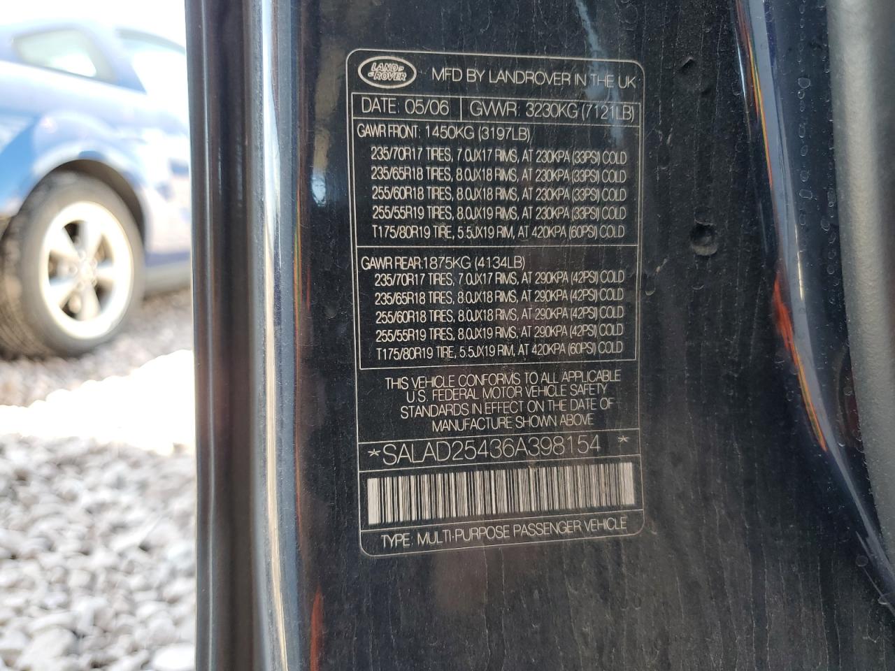 2006 Land Rover Lr3 Se VIN: SALAD25436A398154 Lot: 67352625