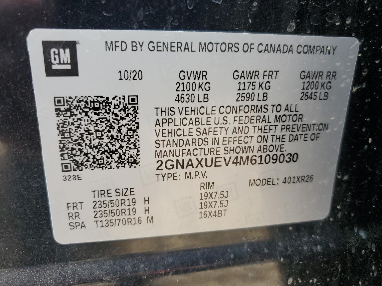 2021 Chevrolet Equinox Lt VIN: 2GNAXUEV4M6109030 Lot: 69428645