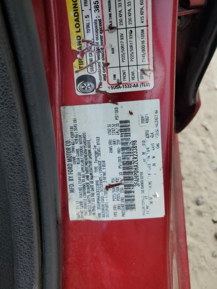 2012 Ford Fusion Se VIN: 3FAHP0HA2CR233898 Lot: 63785335