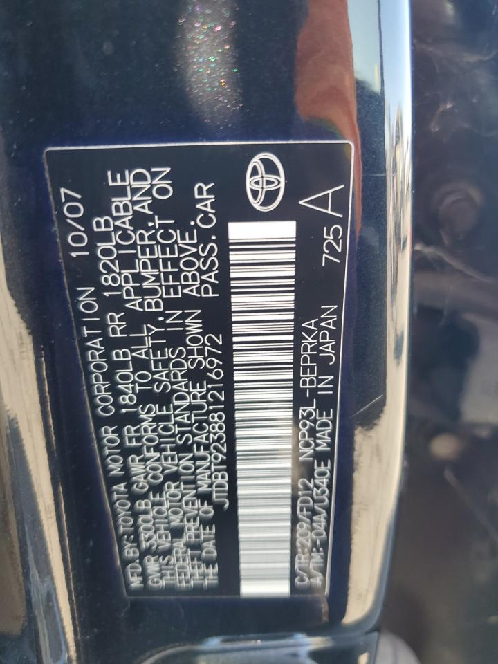 2008 Toyota Yaris VIN: JTDBT923881216972 Lot: 67860665