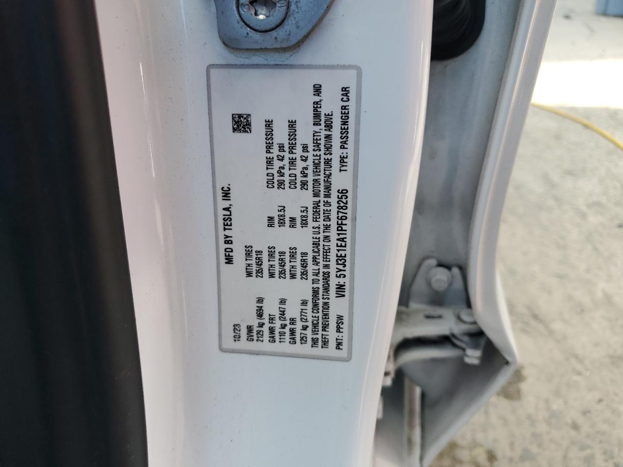 2023 Tesla Model 3 VIN: 5YJ3E1EA1PF678256 Lot: 69955565