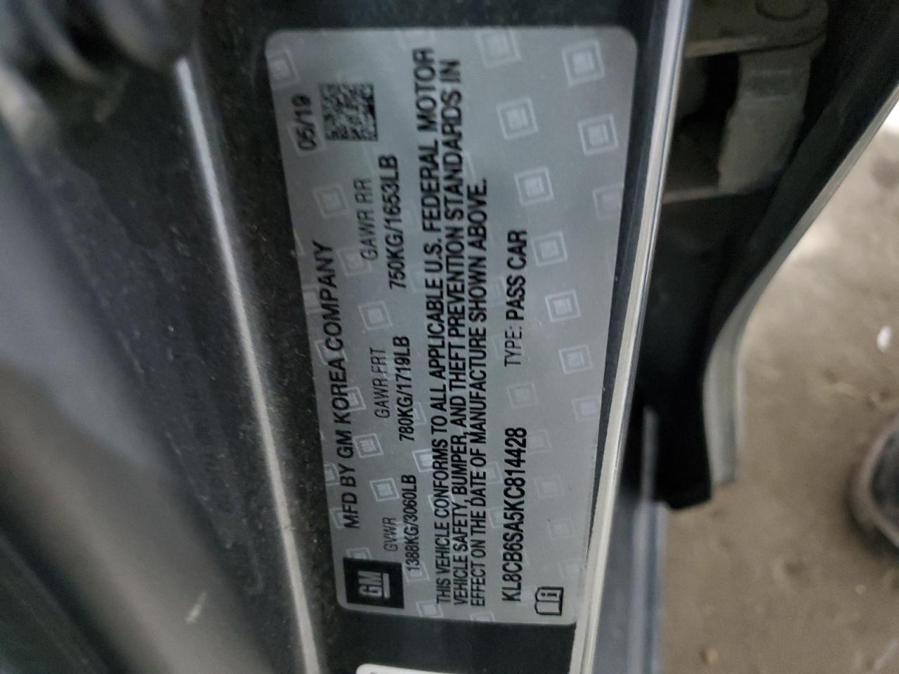 2019 Chevrolet Spark Ls VIN: KL8CB6SA5KC814428 Lot: 69117065