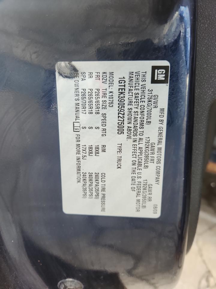 2009 GMC Sierra K1500 Slt VIN: 1GTEK39059Z275005 Lot: 70263845