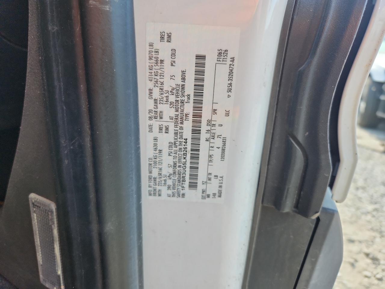 2020 Ford Transit T-250 VIN: 1FTBR3UG5LKB26144 Lot: 67305445