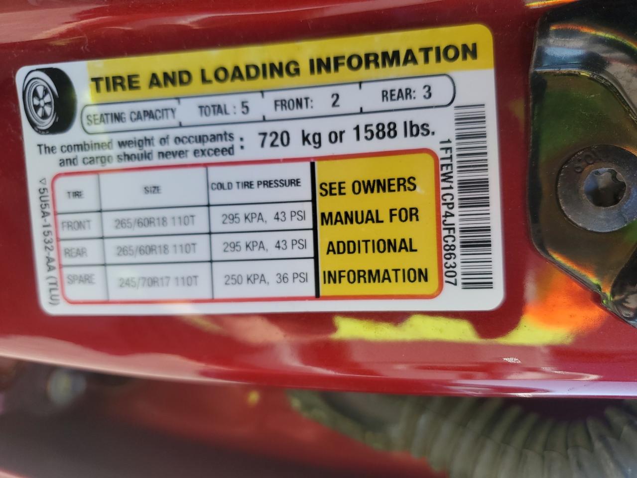 2018 Ford F150 Supercrew VIN: 1FTEW1CP4JFC86307 Lot: 69949975