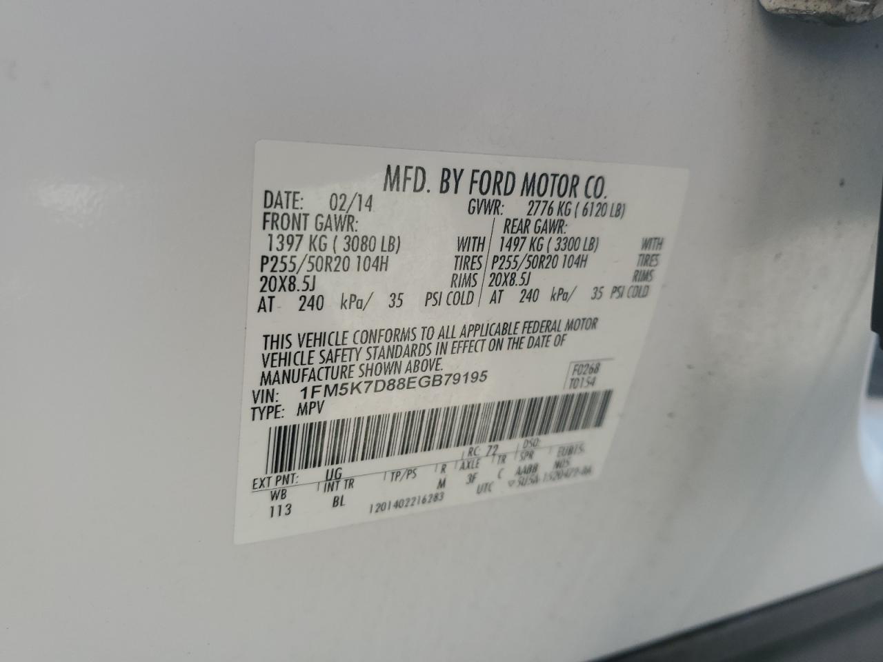 2014 Ford Explorer Xlt VIN: 1FM5K7D88EGB79195 Lot: 68917405