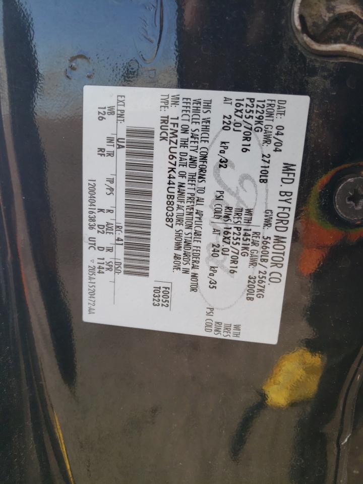 2004 Ford Explorer Sport Trac VIN: 1FMZU67K44UB80387 Lot: 70264075