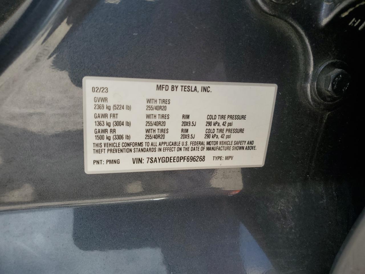 2023 Tesla Model Y VIN: 7SAYGDEE0PF696268 Lot: 69464615