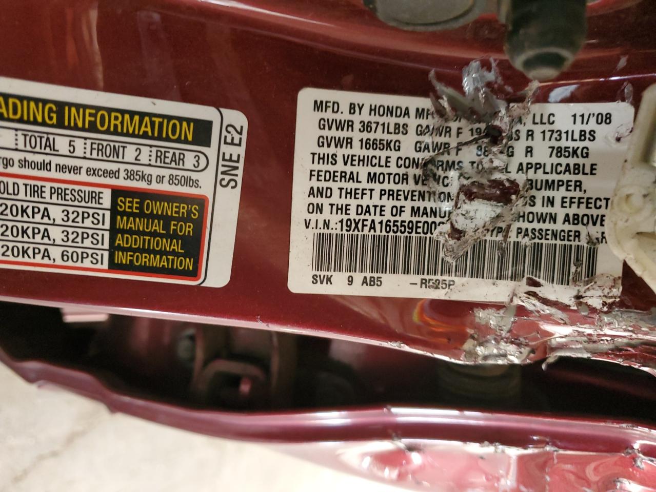 2009 Honda Civic Lx VIN: 19XFA16559E002329 Lot: 69631805