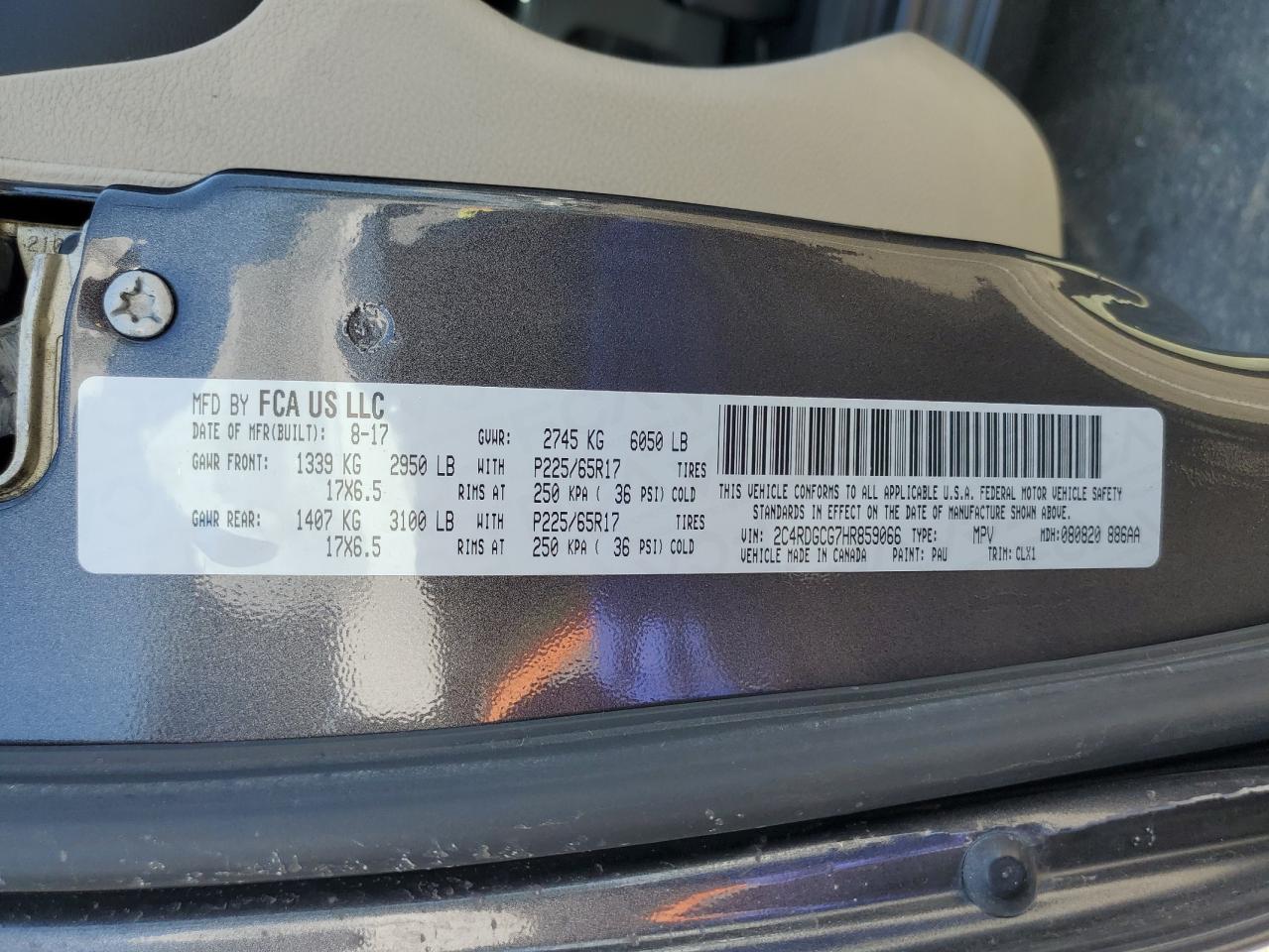 2017 Dodge Grand Caravan Sxt VIN: 2C4RDGCG7HR859066 Lot: 69880555