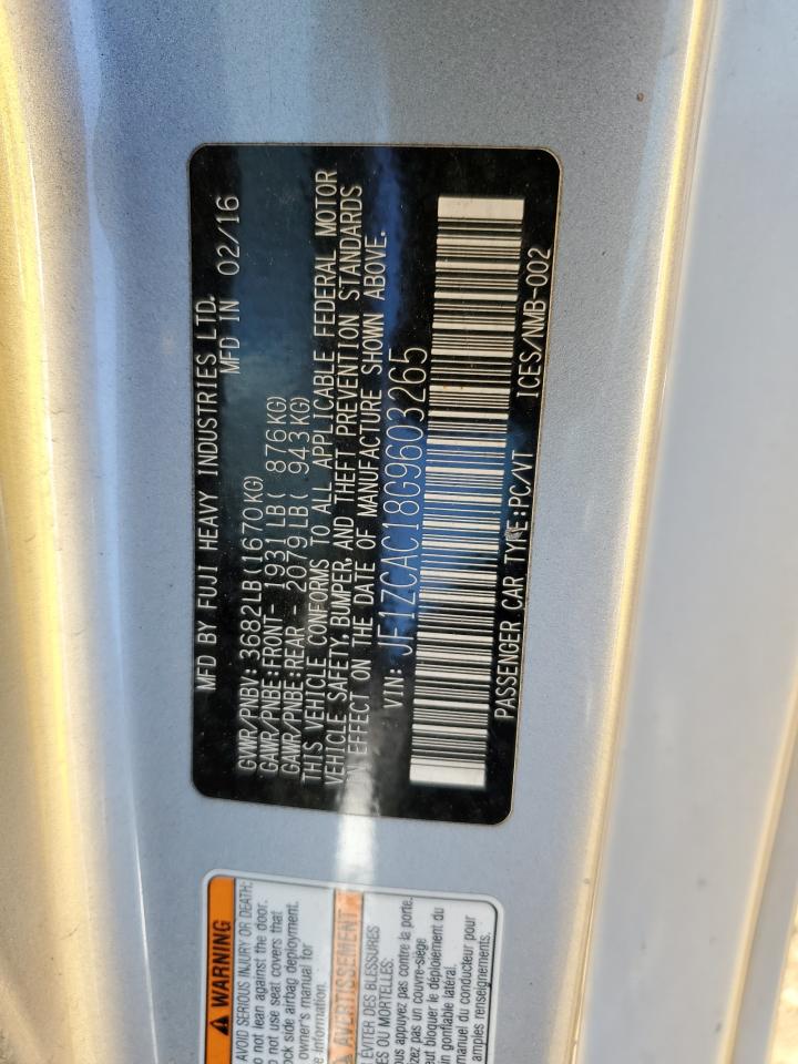 2016 Subaru Brz 2.0 Limited VIN: JF1ZCAC18G9603265 Lot: 69584345