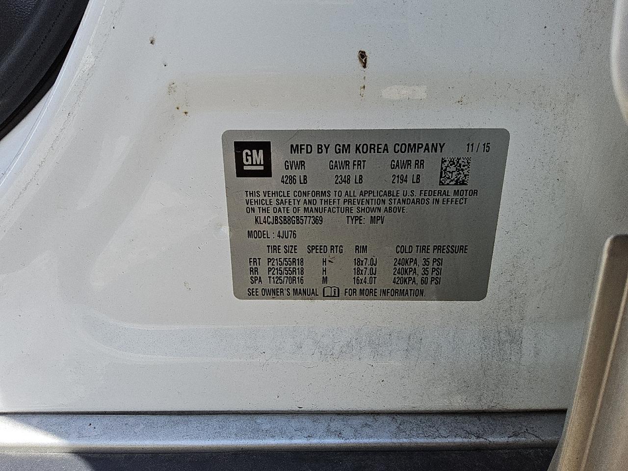 2016 Buick Encore Convenience VIN: KL4CJBSB8GB577369 Lot: 70366615