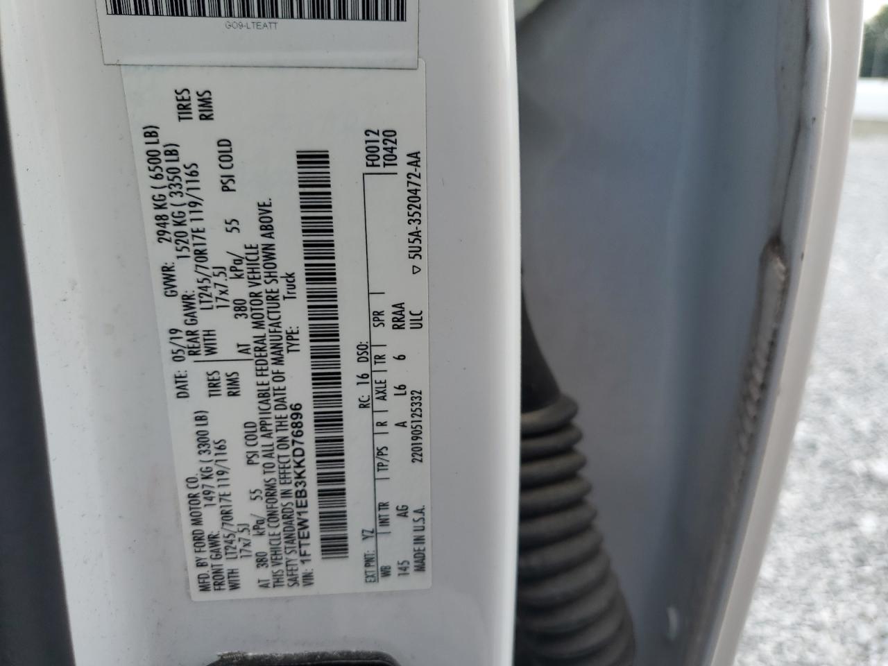 2019 Ford F150 Supercrew VIN: 1FTEW1EB3KKD76896 Lot: 69251655