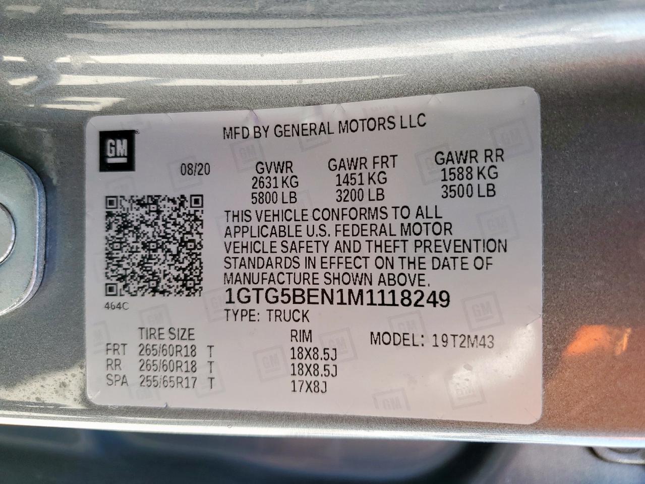 2021 GMC Canyon Elevation VIN: 1GTG5BEN1M1118249 Lot: 67728645