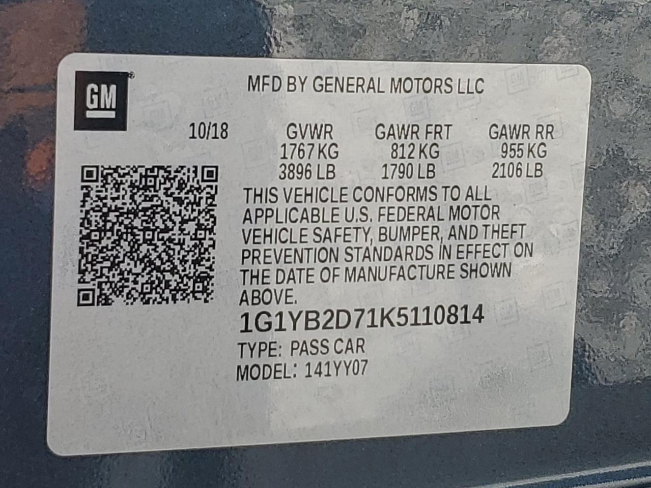 2019 Chevrolet Corvette Stingray 1Lt VIN: 1G1YB2D71K5110814 Lot: 67917905