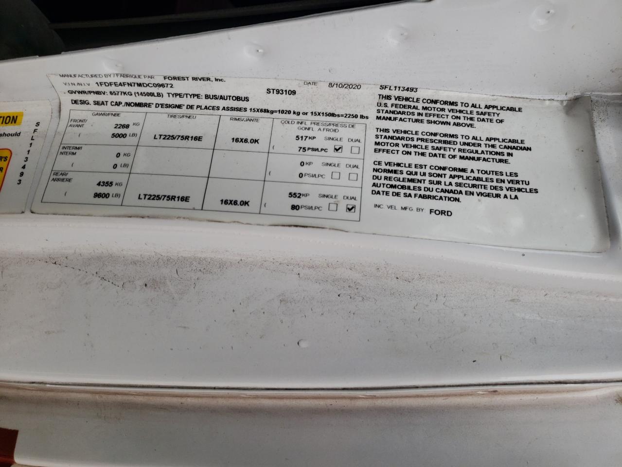 2021 Ford Econoline E450 Super Duty Cutaway Van VIN: 1FDFE4FN7MDC09672 Lot: 68417905