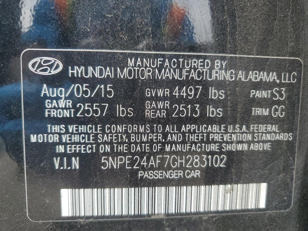 2016 Hyundai Sonata Se VIN: 5NPE24AF7GH283102 Lot: 70544425