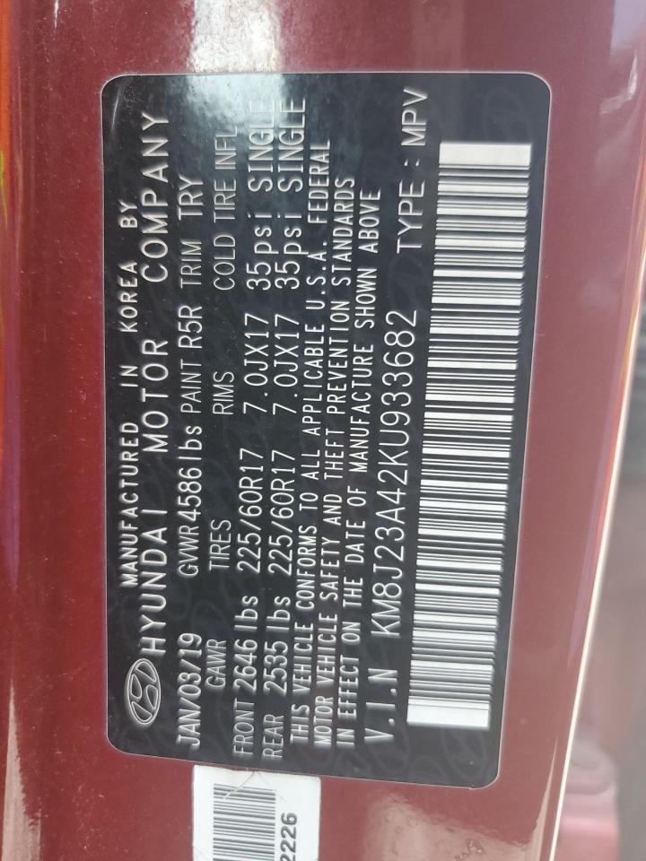 2019 Hyundai Tucson Se VIN: KM8J23A42KU933682 Lot: 69905695