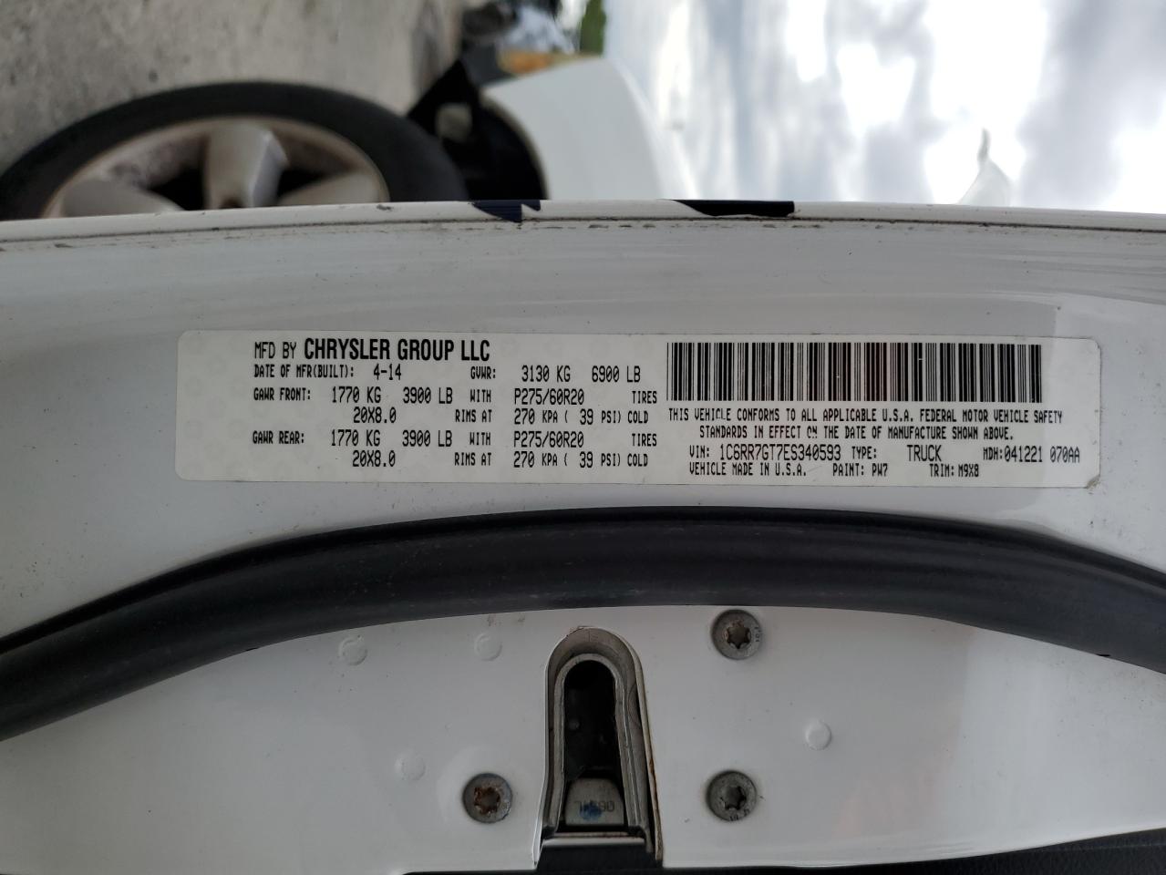 2014 Ram 1500 Slt VIN: 1C6RR7GT7ES340593 Lot: 68717615