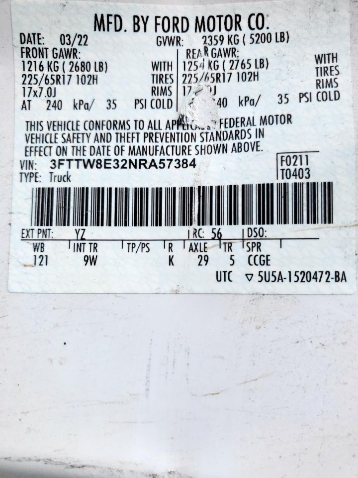 2022 Ford Maverick Xl VIN: 3FTTW8E32NRA57384 Lot: 69385465