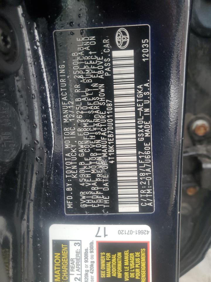 2013 Toyota Avalon Base VIN: 4T1BK1EB7DU011087 Lot: 67519135