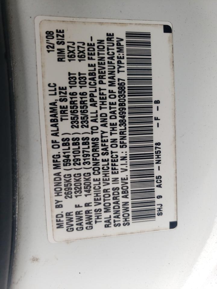 2009 Honda Odyssey Ex VIN: 5FNRL38499B035867 Lot: 66950385