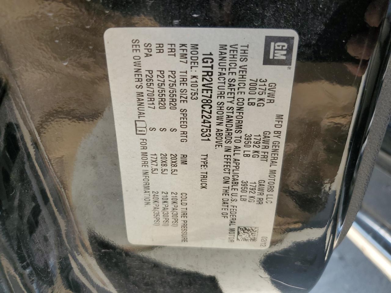 2012 GMC Sierra K1500 Sle VIN: 1GTR2VE78CZ247531 Lot: 68933845