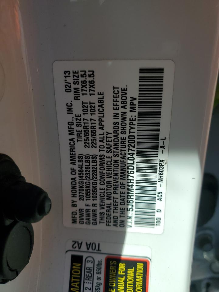 2013 Honda Cr-V Exl VIN: 5J6RM4H76DL047200 Lot: 70007115