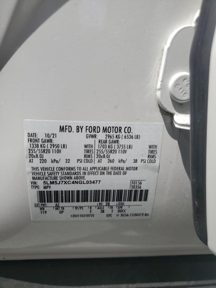 2022 Lincoln Aviator Reserve VIN: 5LM5J7XC4NGL03477 Lot: 67440145