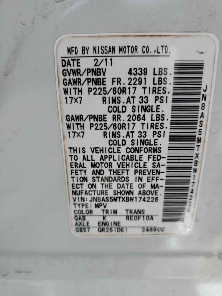 2011 Nissan Rogue S VIN: JN8AS5MTXBW174226 Lot: 70577255