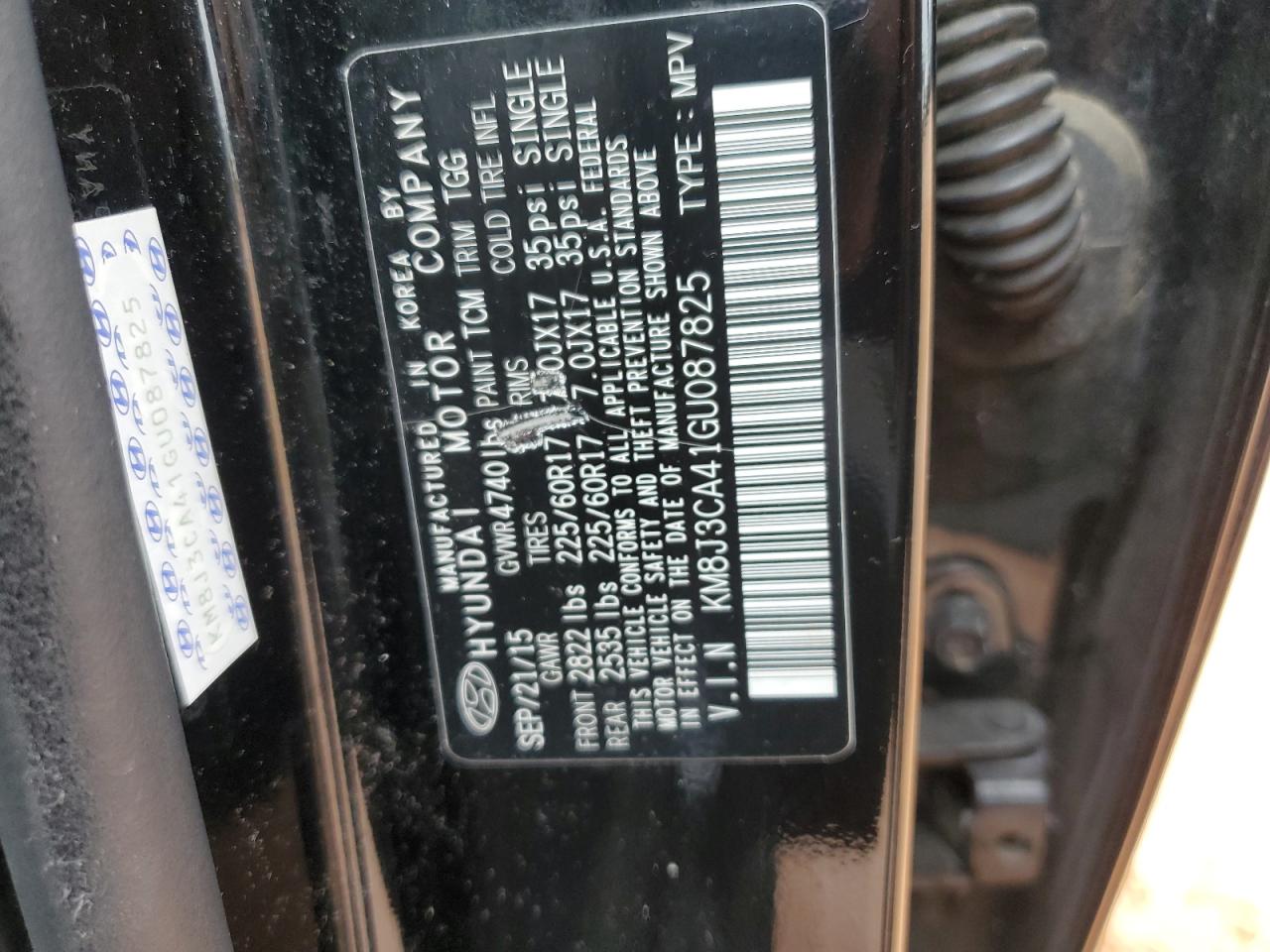 2016 Hyundai Tucson Limited VIN: KM8J3CA41GU087825 Lot: 70273355