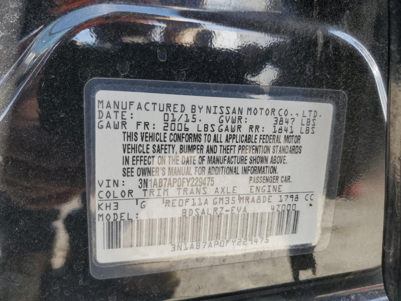 2015 Nissan Sentra S VIN: 3N1AB7AP0FY229475 Lot: 70438755