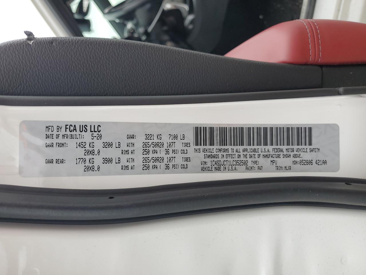 2020 Dodge Durango R/T VIN: 1C4SDJCT1LC352502 Lot: 69244065