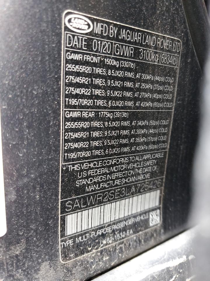 2020 Land Rover Range Rover Sport P525 Hse VIN: SALWR2SE3LA725426 Lot: 66378515