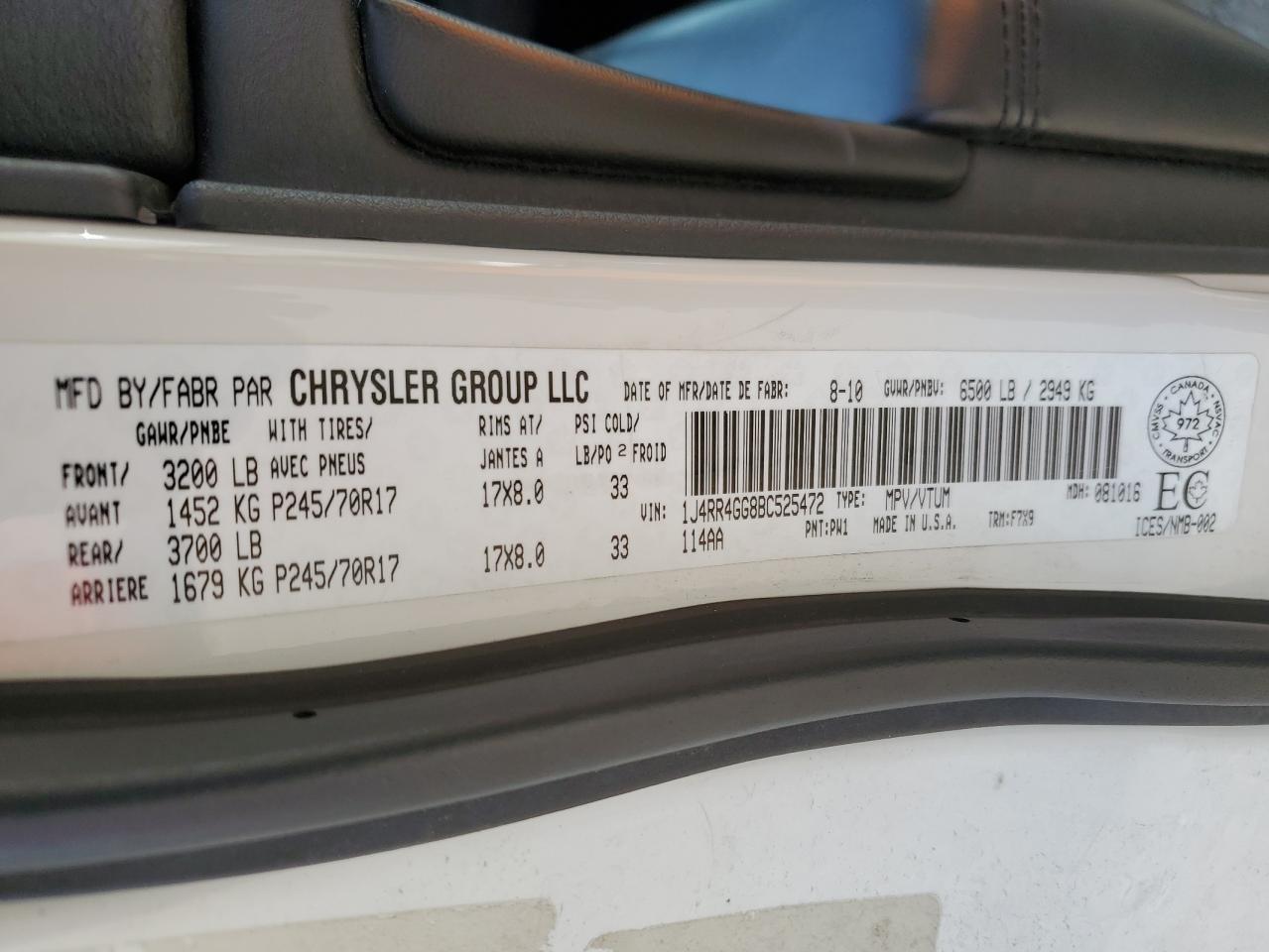 2011 Jeep Grand Cherokee Laredo VIN: 1J4RR4GG8BC525472 Lot: 62936785