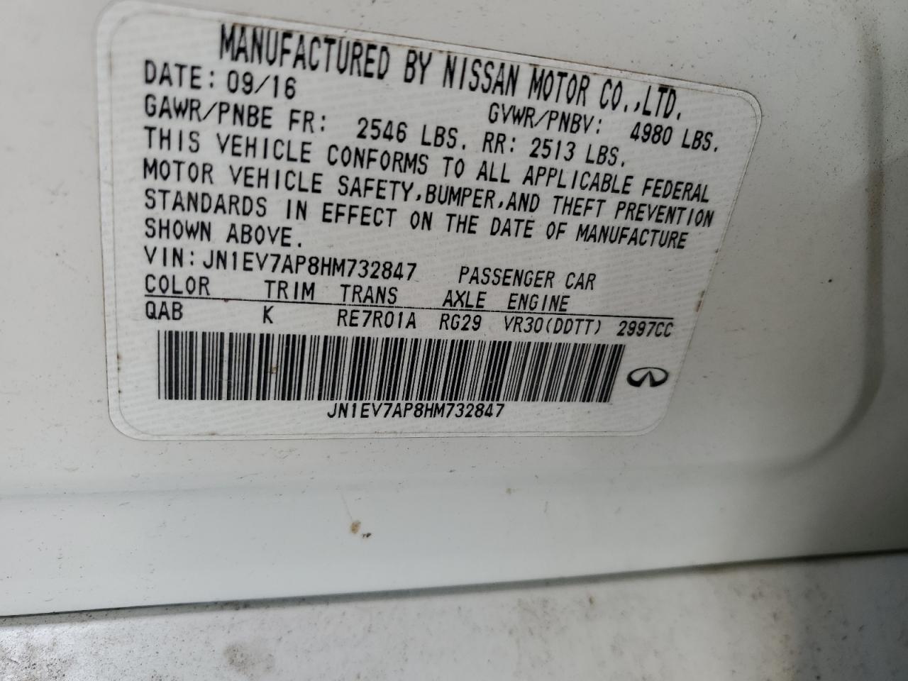 2017 Infiniti Q50 Premium VIN: JN1EV7AP8HM732847 Lot: 69905035