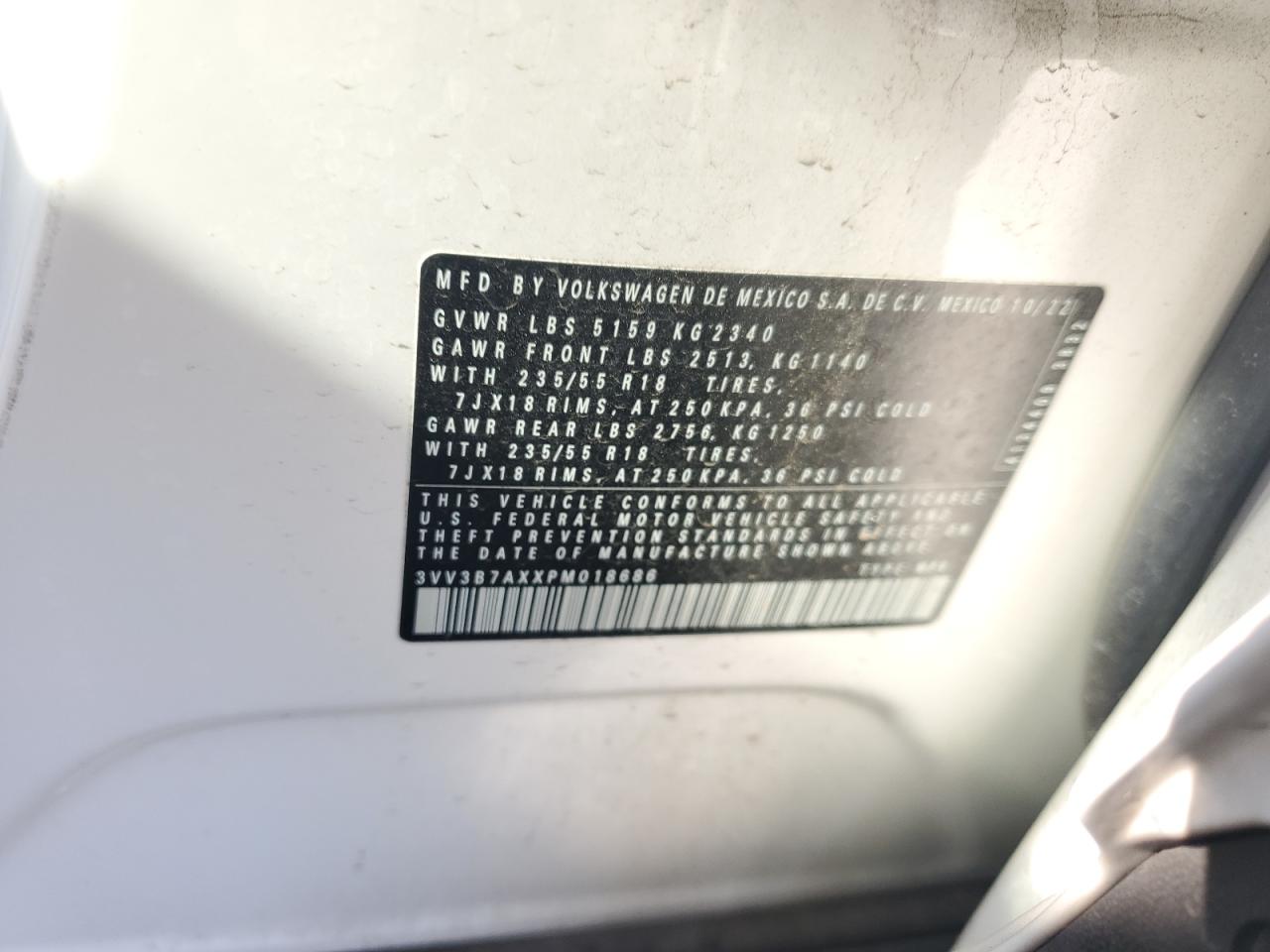 2023 Volkswagen Tiguan Se VIN: 3VV3B7AXXPM018686 Lot: 70002295