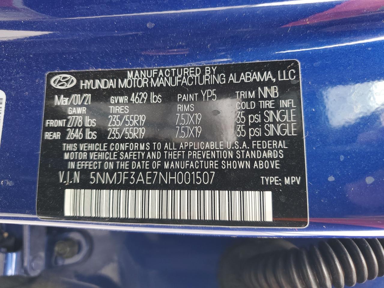 2022 Hyundai Tucson Sel VIN: 5NMJF3AE7NH001507 Lot: 67402415