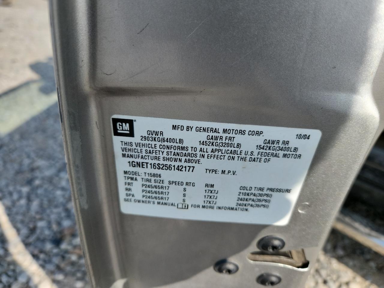 2005 Chevrolet Trailblazer Ext Ls VIN: 1GNET16S256142177 Lot: 67096035